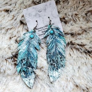 Hand painted genuine leather feather earrings